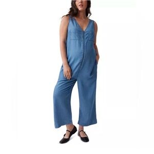 Blue Denim Sleeveless Maternity Jumpsuit